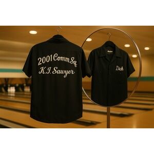 VTG 50 King Louie Bowling Shirt Mens S Chain Stitch Cold War Military Team USA